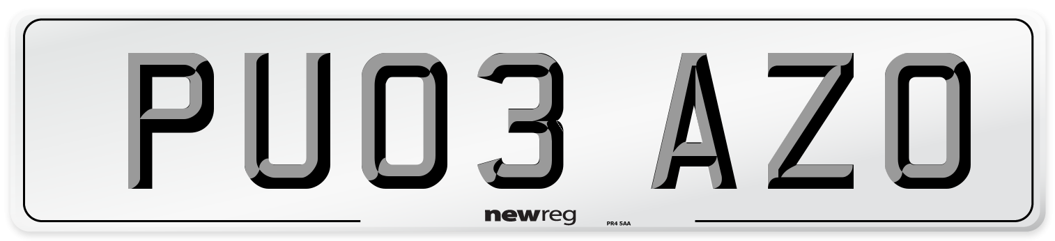 PU03 AZO Number Plate from New Reg